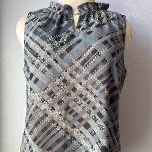 CAbi Graph Bluse #3451 Sleeveless Tank Ruffle Collar-XL